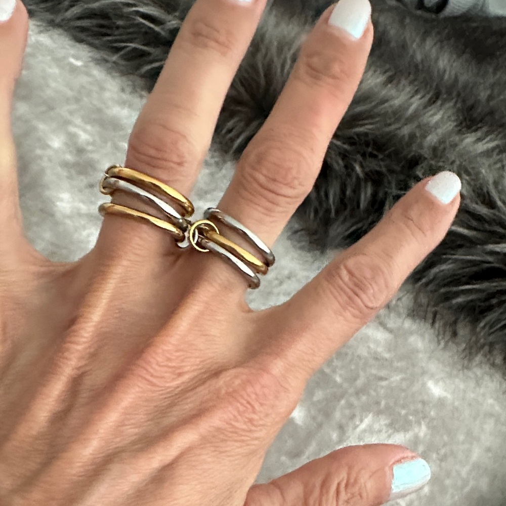 Gold and Silver Interlcoking Rings Costume Jewlery Stacked Rings Set of two